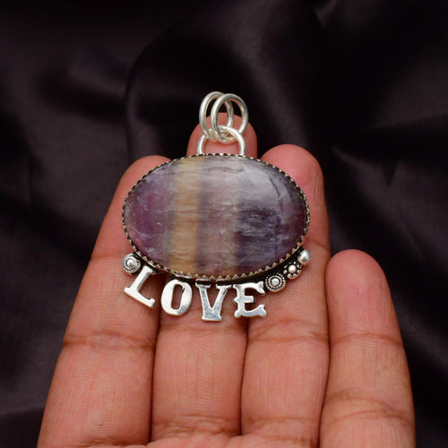 EkkJewels Fluorite Gemstone 925 Sterling Silver LOVE Pendant Necklace