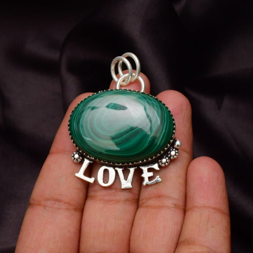 EkkJewels Handmade Malachite Gemstone Mom Pendant 925 Sterling Silver
