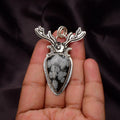 EkkJewels Snowflake Obsidian 925 Sterling Silver Deer Pendant Necklace