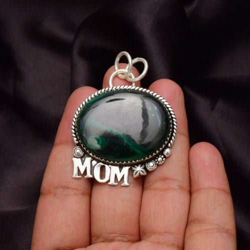 EkkJewels Handmade Malachite Gemstone Pendant Necklace, 925 Sterling Silver MOM Charm