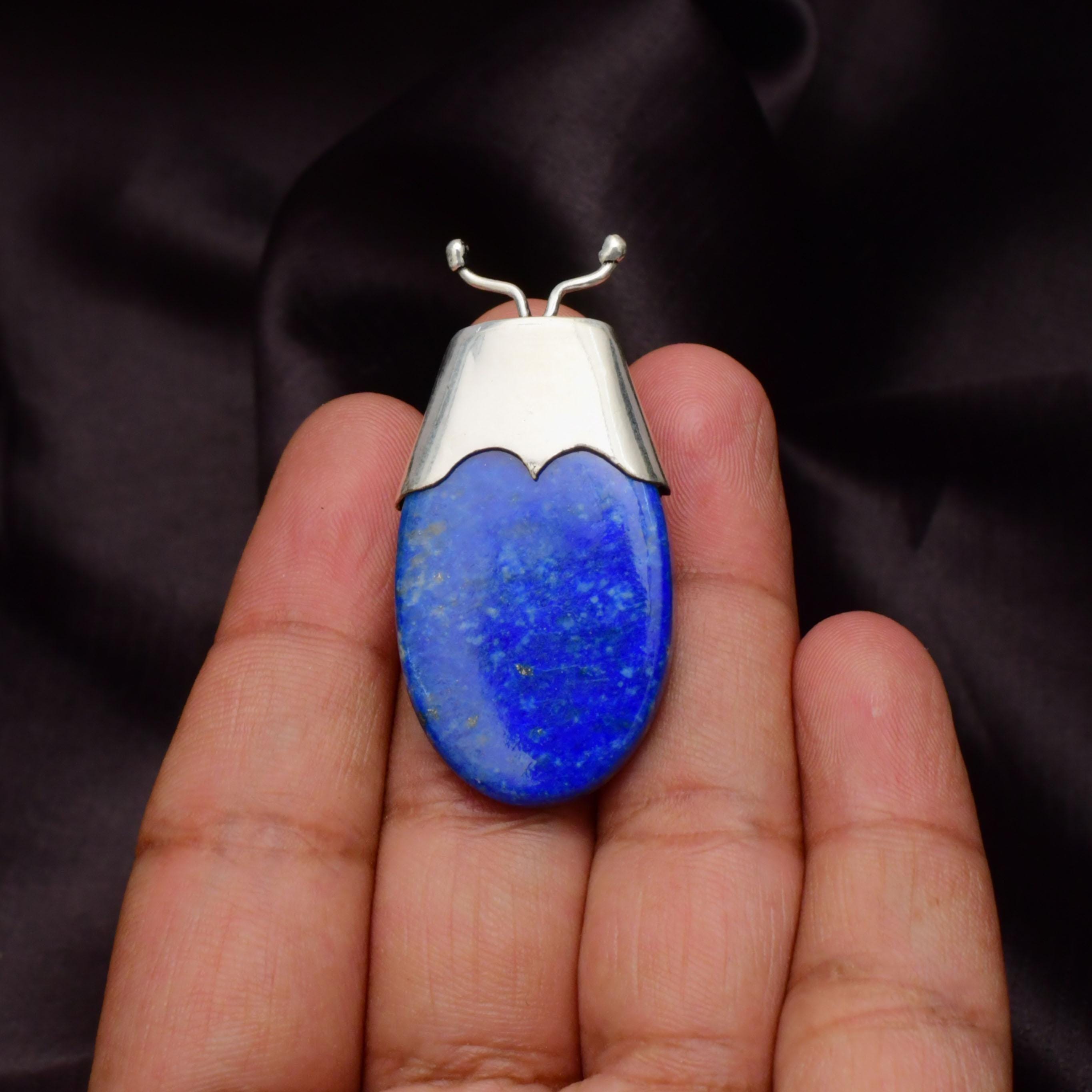 Lapis Lazuli Pendant Necklace: 925 Sterling Silver, Handmade Gemstone