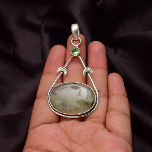 EkkJewels Handmade Prehnite Pendant 925 Sterling Silver Gemstone Necklace