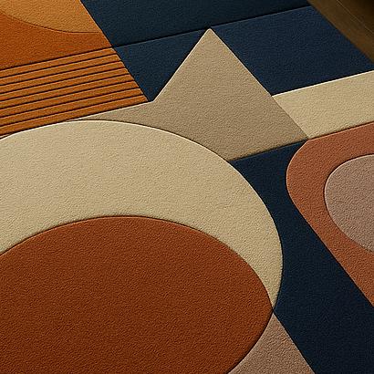 RugverseCreations Hand Tufted Geometric Area Rug Burnt Orange Navy Blue 3D Texture