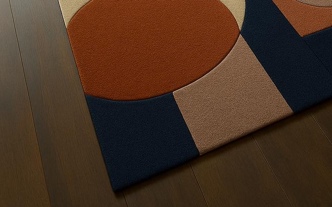 RugverseCreations Hand Tufted Geometric Area Rug Burnt Orange Navy Blue 3D Texture