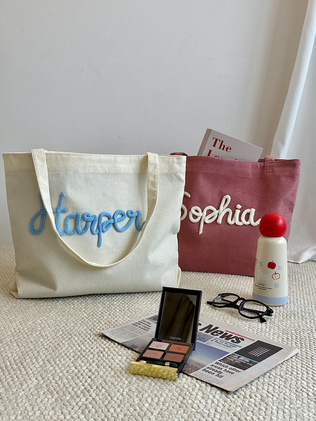 CrochetRecipe Personalized Embroidered Name Corduroy Tote Bag