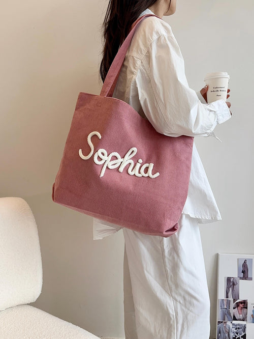 CrochetRecipe Personalized Embroidered Name Corduroy Tote Bag
