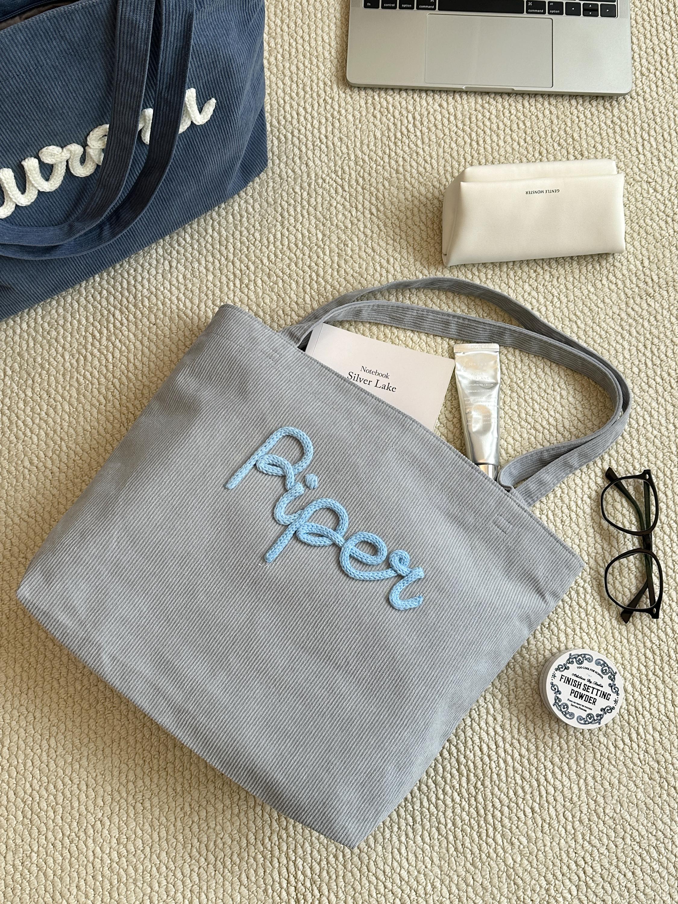 CrochetRecipe Personalized Embroidered Name Corduroy Tote Bag