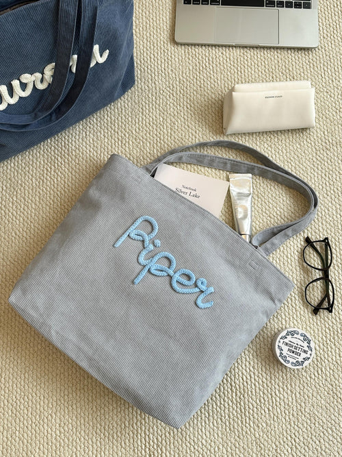 CrochetRecipe Personalized Embroidered Name Corduroy Tote Bag