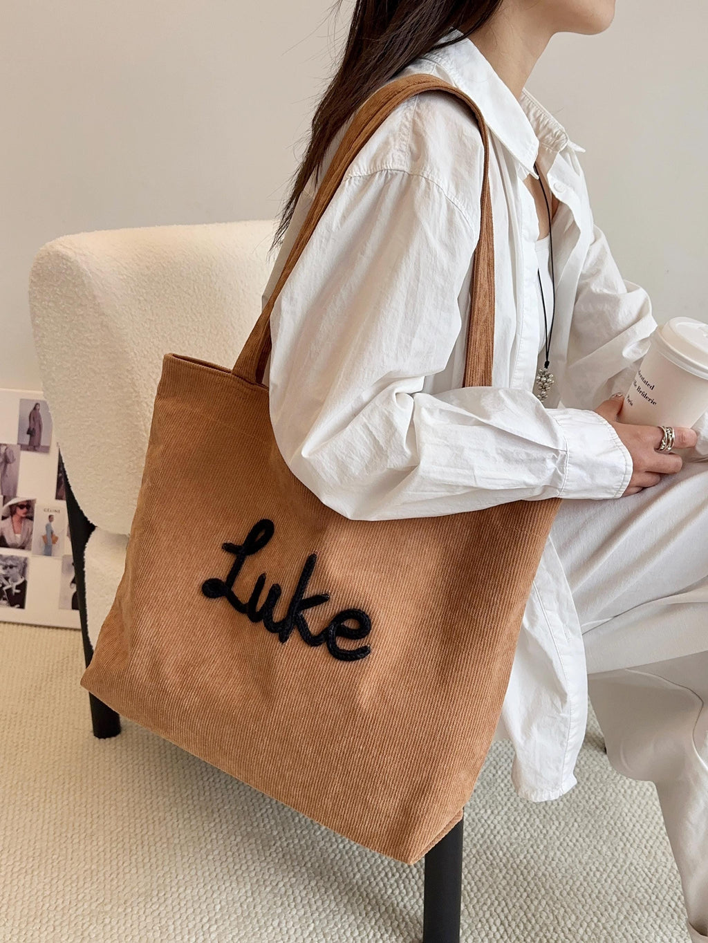 CrochetRecipe Personalized Embroidered Name Corduroy Tote Bag
