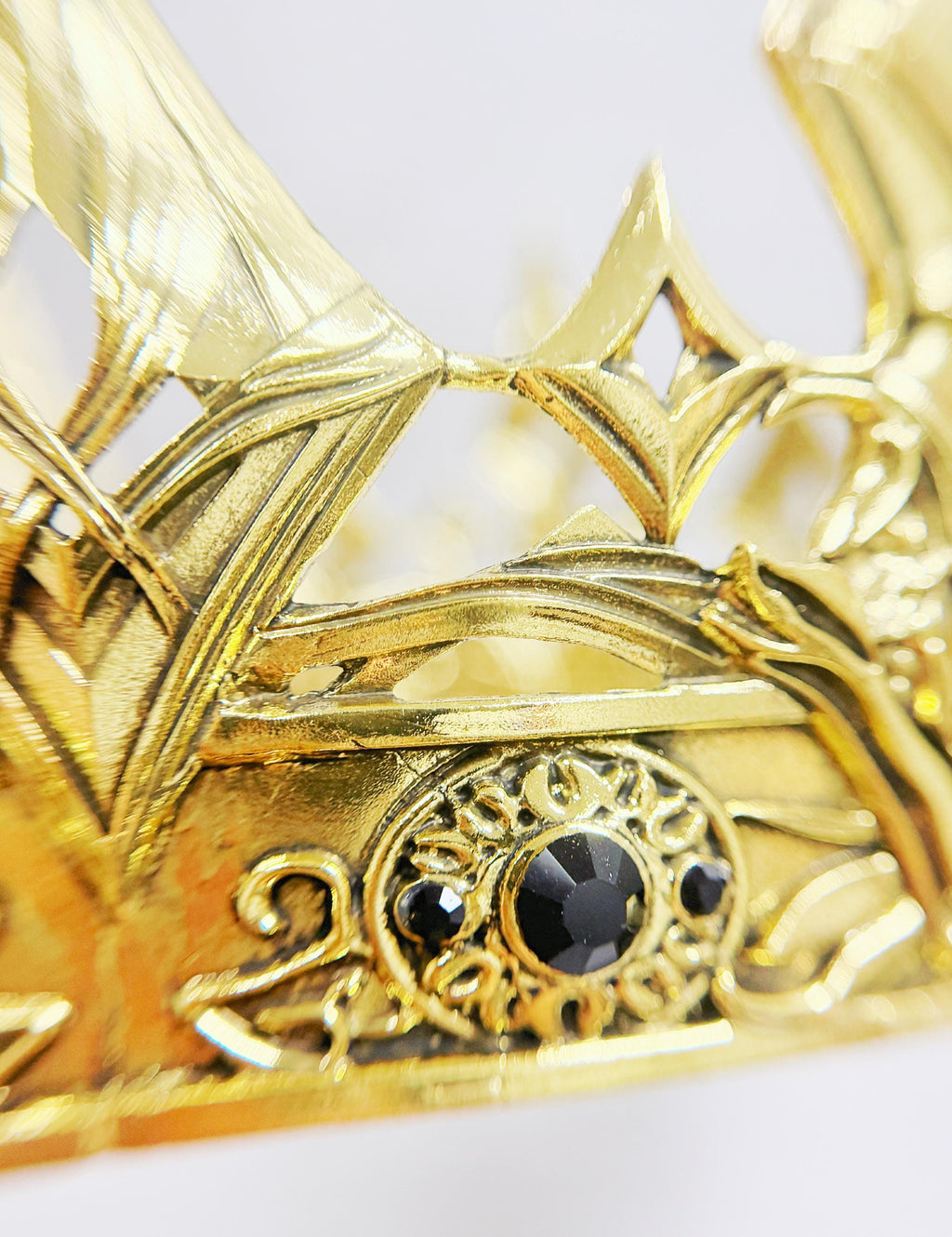 HappyJewelryWorld Gold Regal Crown with Black Stones Prince Costume Headpiece