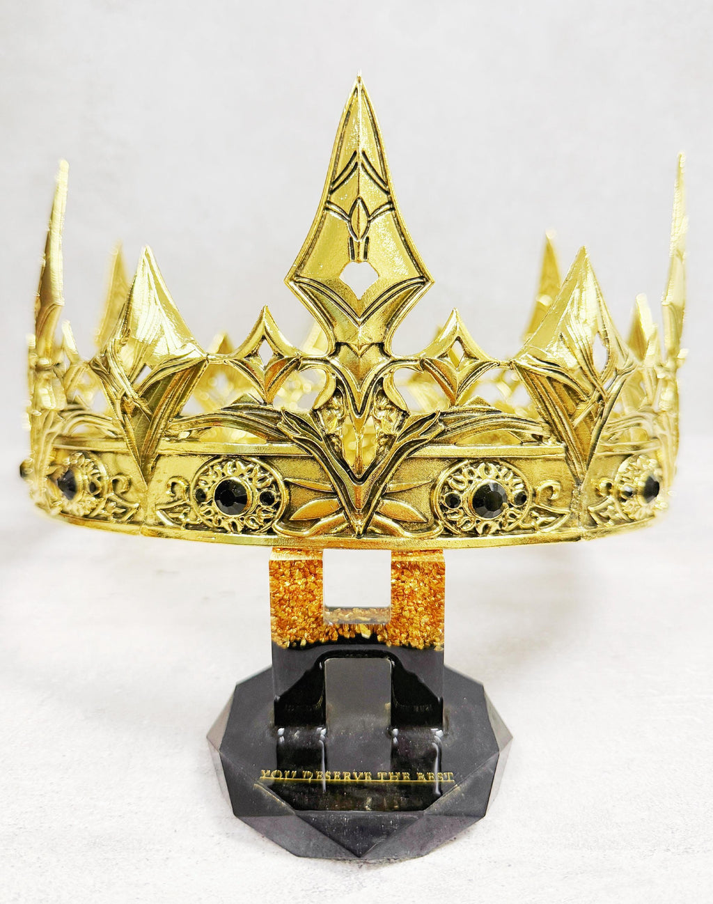 HappyJewelryWorld Gold Regal Crown with Black Stones Prince Costume Headpiece