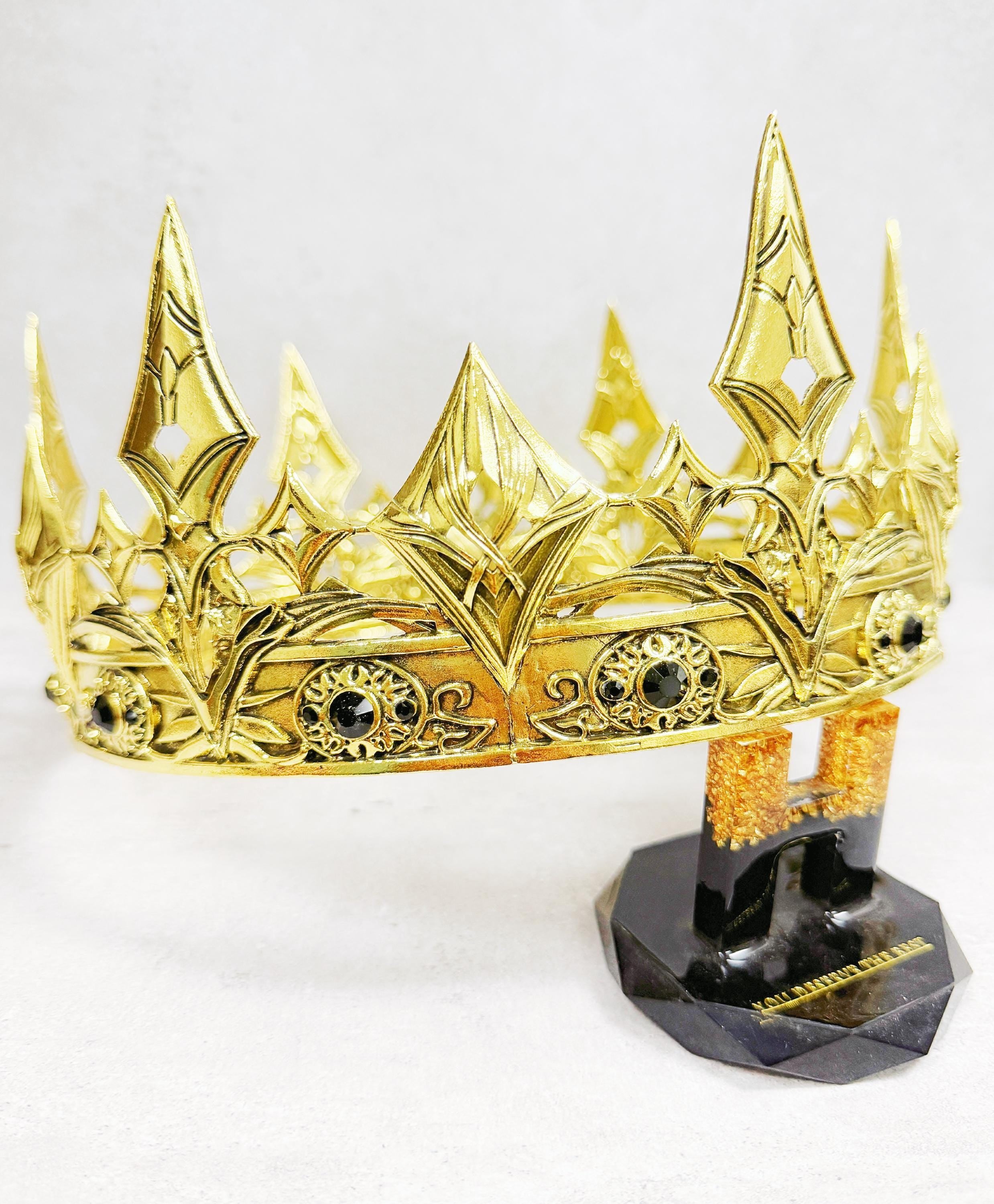 HappyJewelryWorld Gold Regal Crown with Black Stones Prince Costume Headpiece