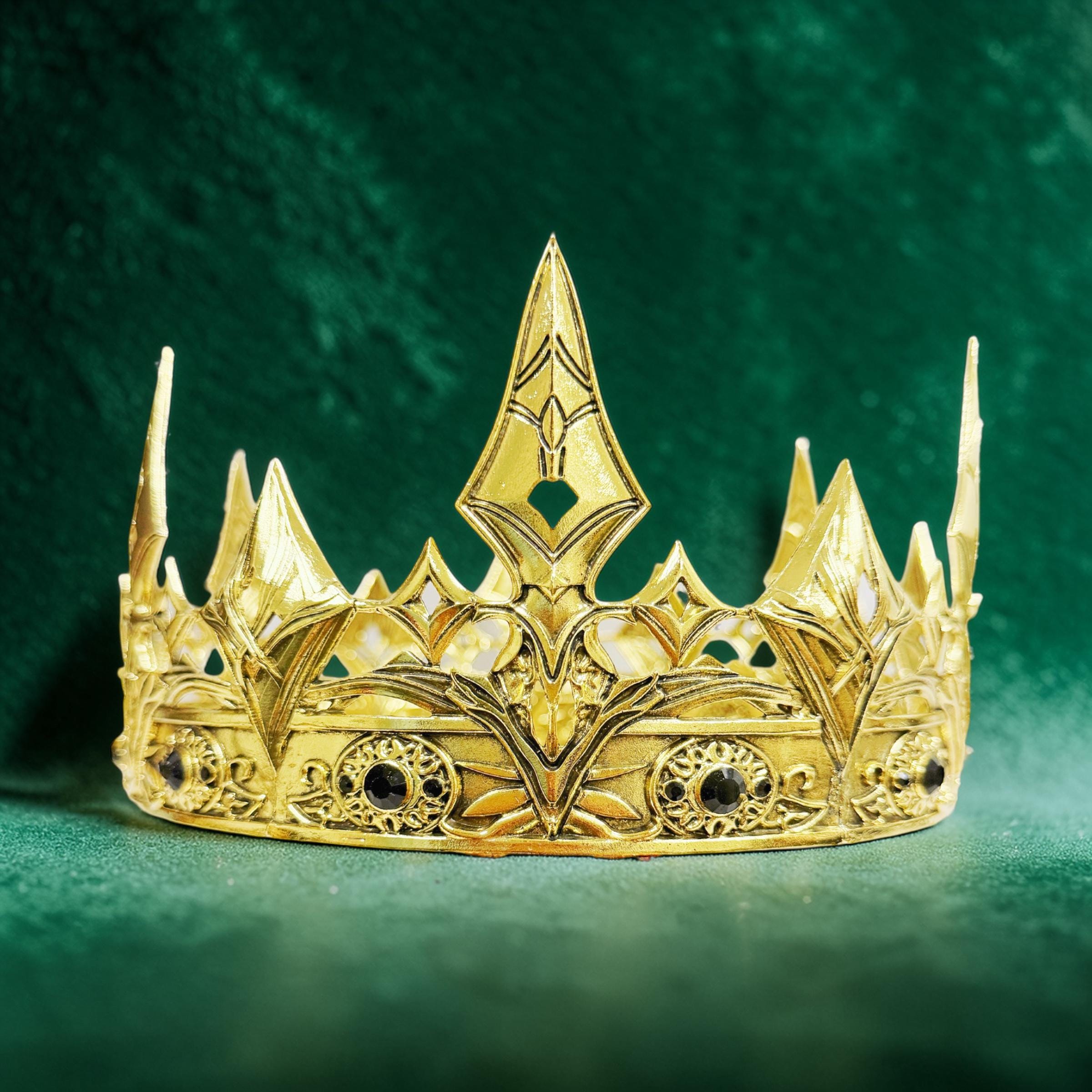 HappyJewelryWorld Gold Regal Crown with Black Stones Prince Costume Headpiece