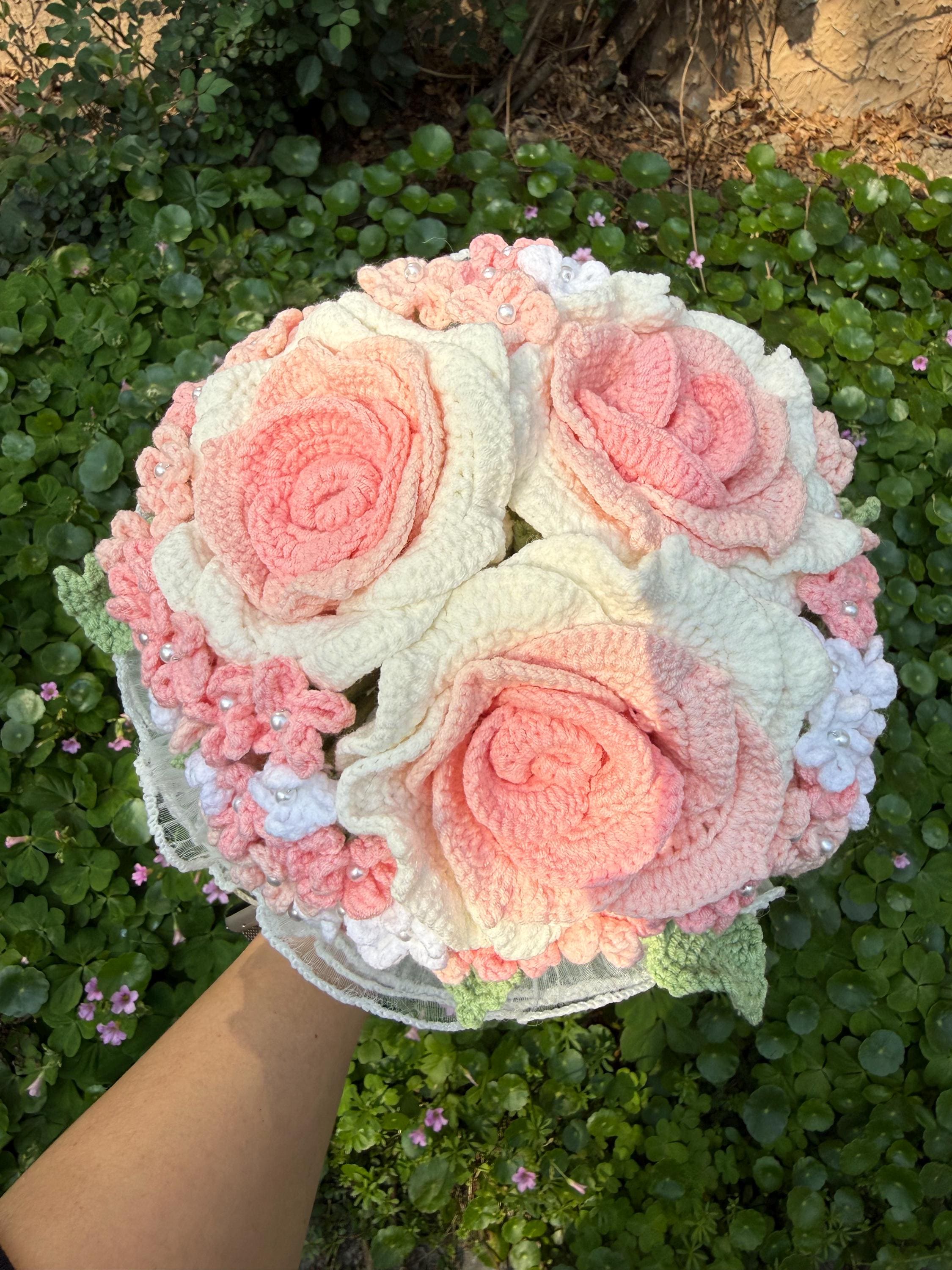 CrochetRecipe Handmade Blush Pink Crochet Wedding Bouquet with Pearls