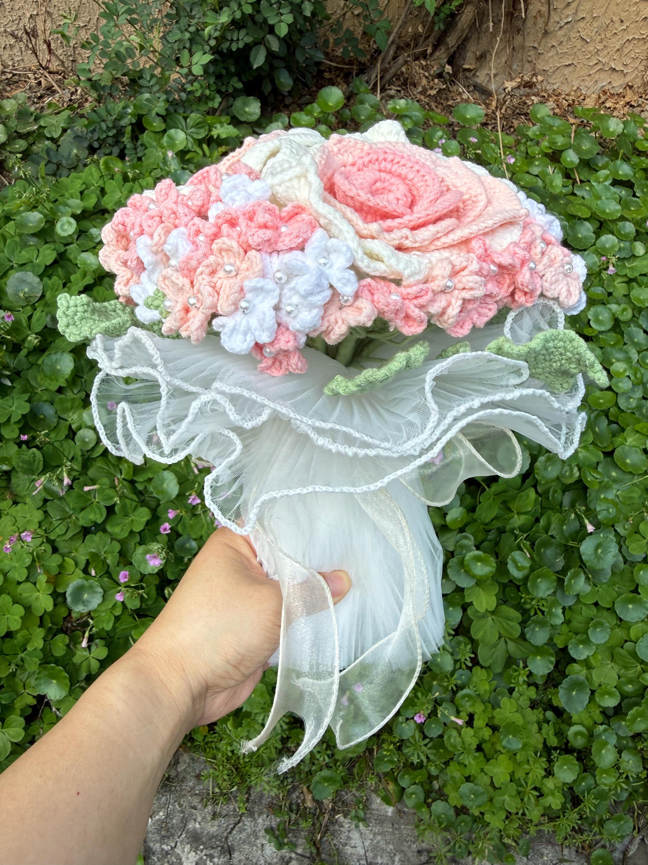 CrochetRecipe Handmade Blush Pink Crochet Wedding Bouquet with Pearls