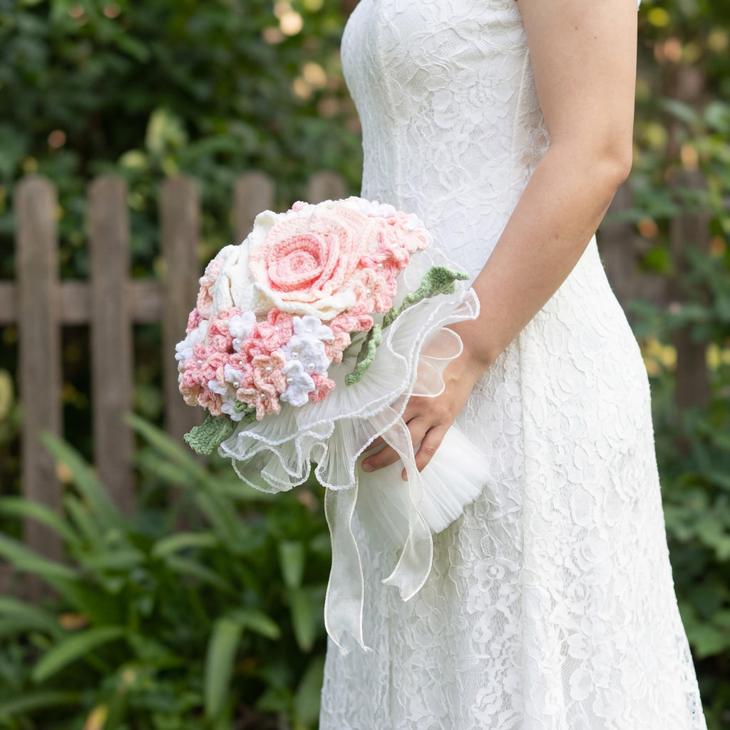 CrochetRecipe Handmade Blush Pink Crochet Wedding Bouquet with Pearls