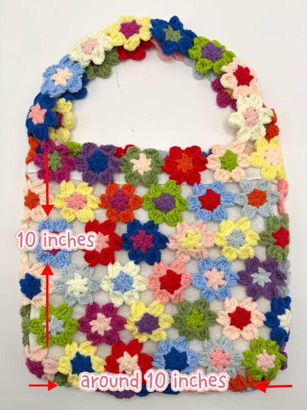 CrochetRecipe Handmade Crochet Flower Lined Tote Floral Granny Square