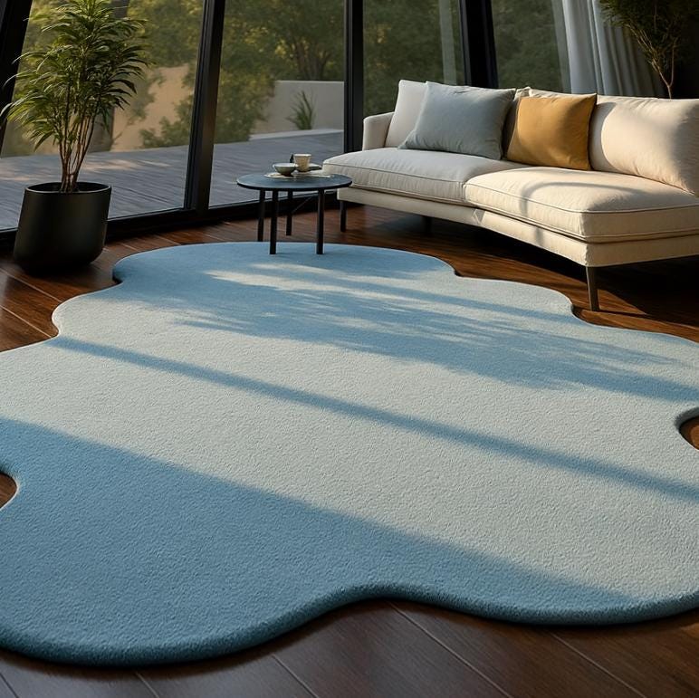 RugverseCreations Modern Blue Abstract Hand Tufted Organic Shape Area Rug