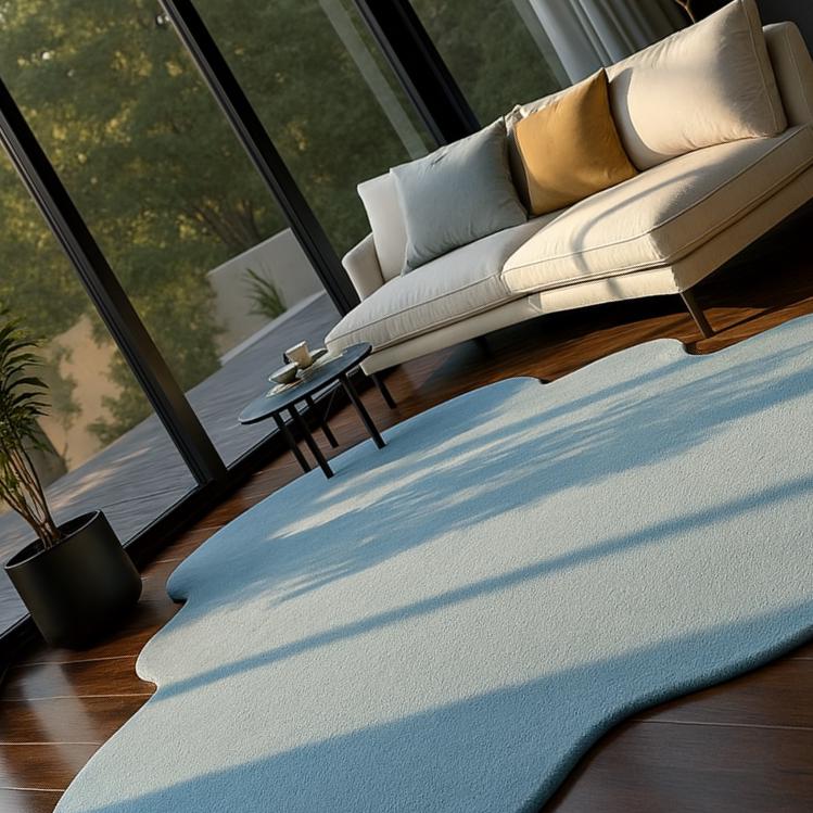 RugverseCreations Modern Blue Abstract Hand Tufted Organic Shape Area Rug