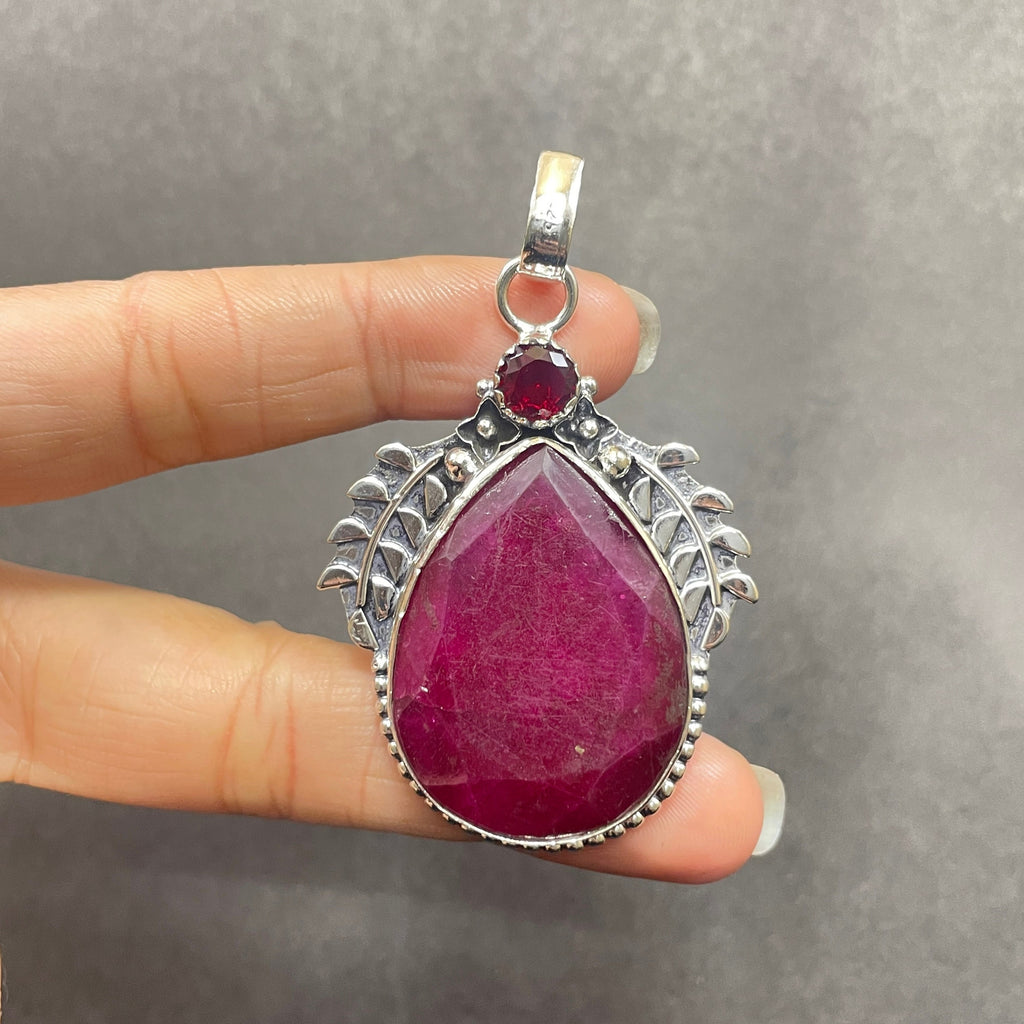 Handmade Ruby 925 Sterling Silver Pendant, Christmas Gift