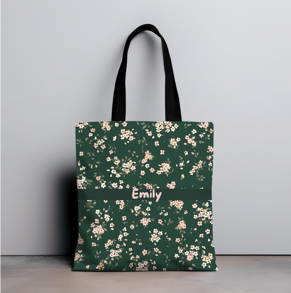 LELORESTORE Custom Name Floral Tote Bag 3 Sizes Green Botanical