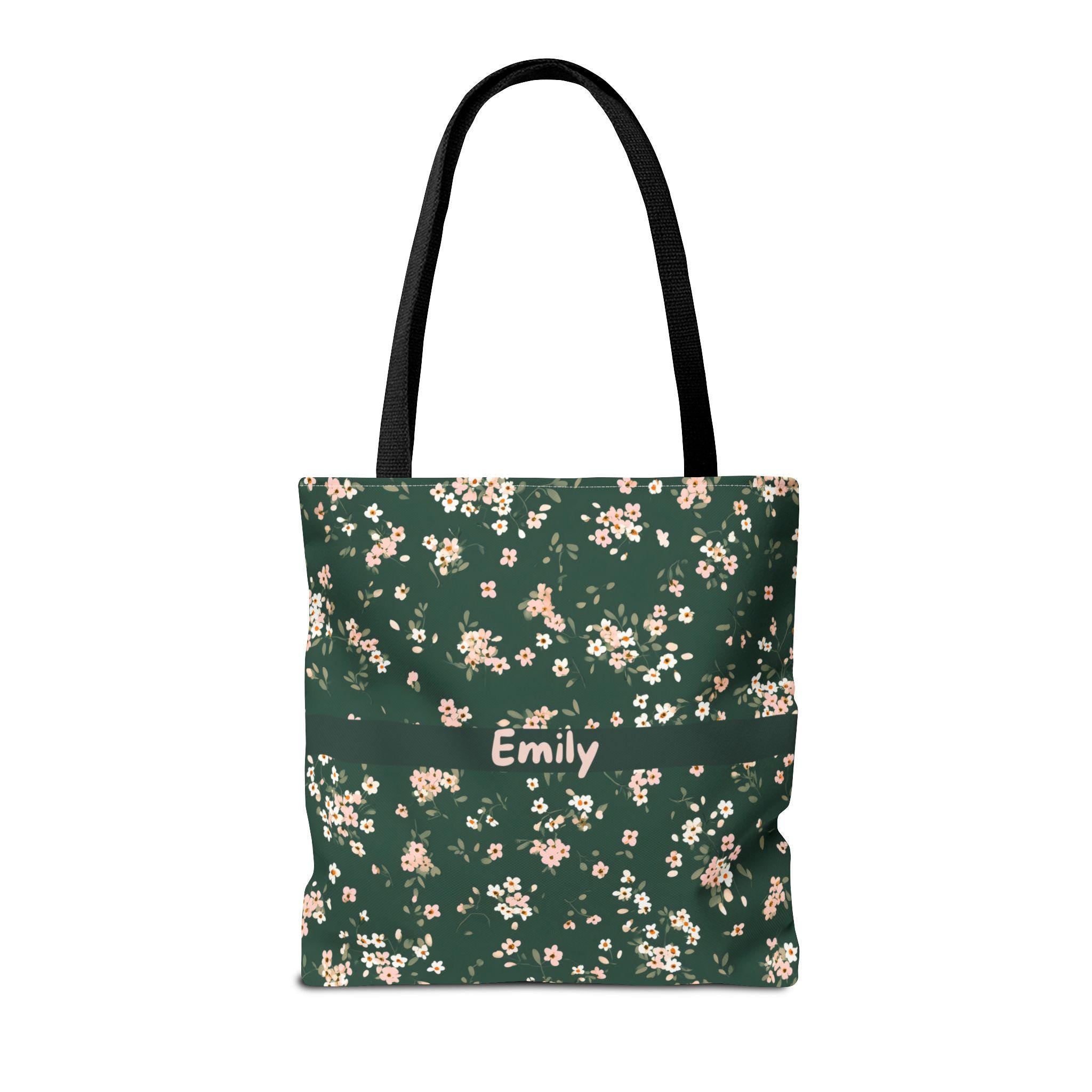 LELORESTORE Custom Name Floral Tote Bag 3 Sizes Green Botanical