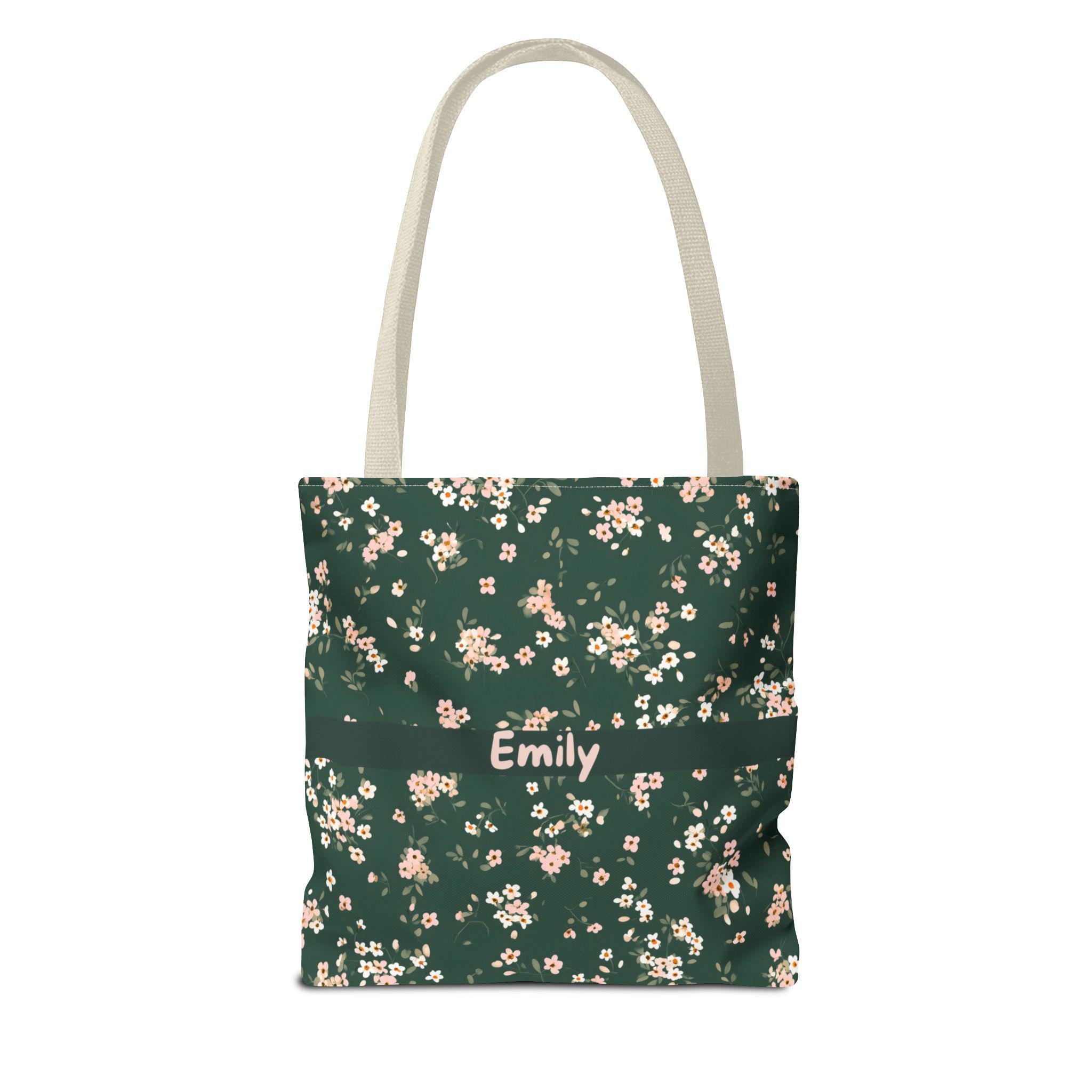 LELORESTORE Custom Name Floral Tote Bag 3 Sizes Green Botanical
