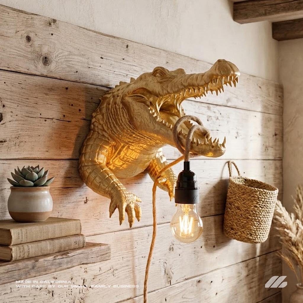 Gold Crocodile Wall Sconce 8.3in Alligator Head Hanging Decor