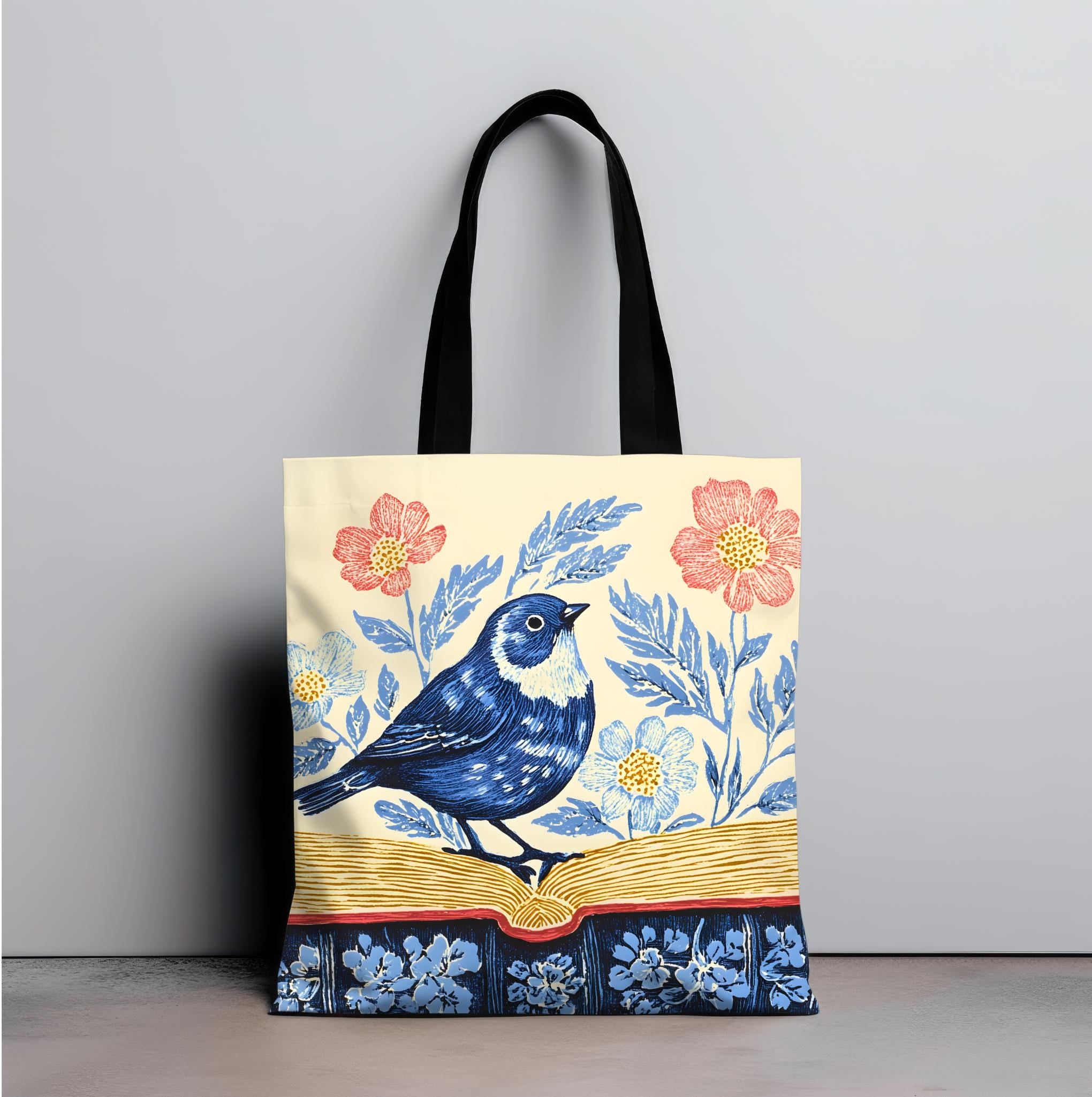 Bookish Wildflower Floral Tote Bag, Book Lover Gift for Readers