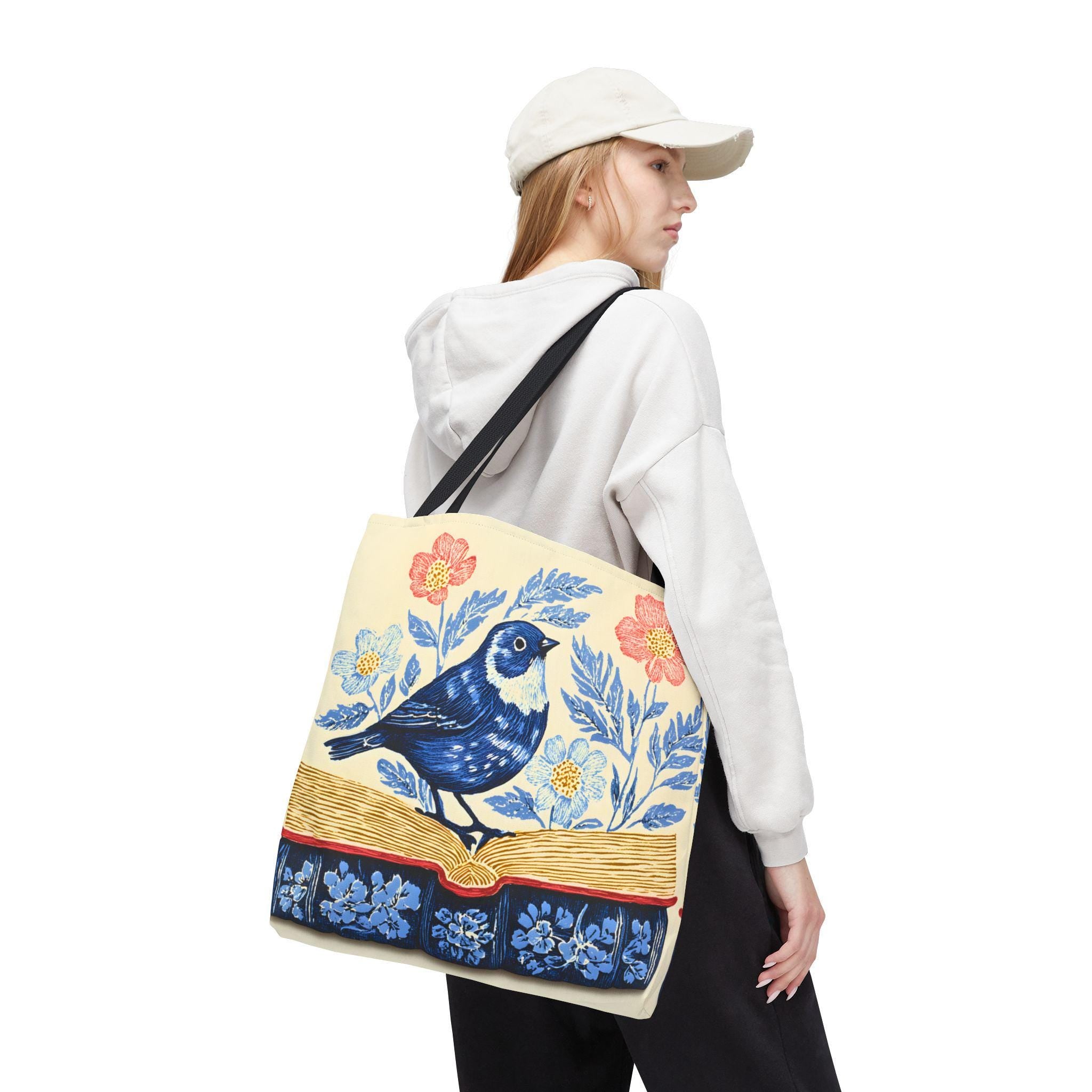 Bookish Wildflower Floral Tote Bag, Book Lover Gift for Readers