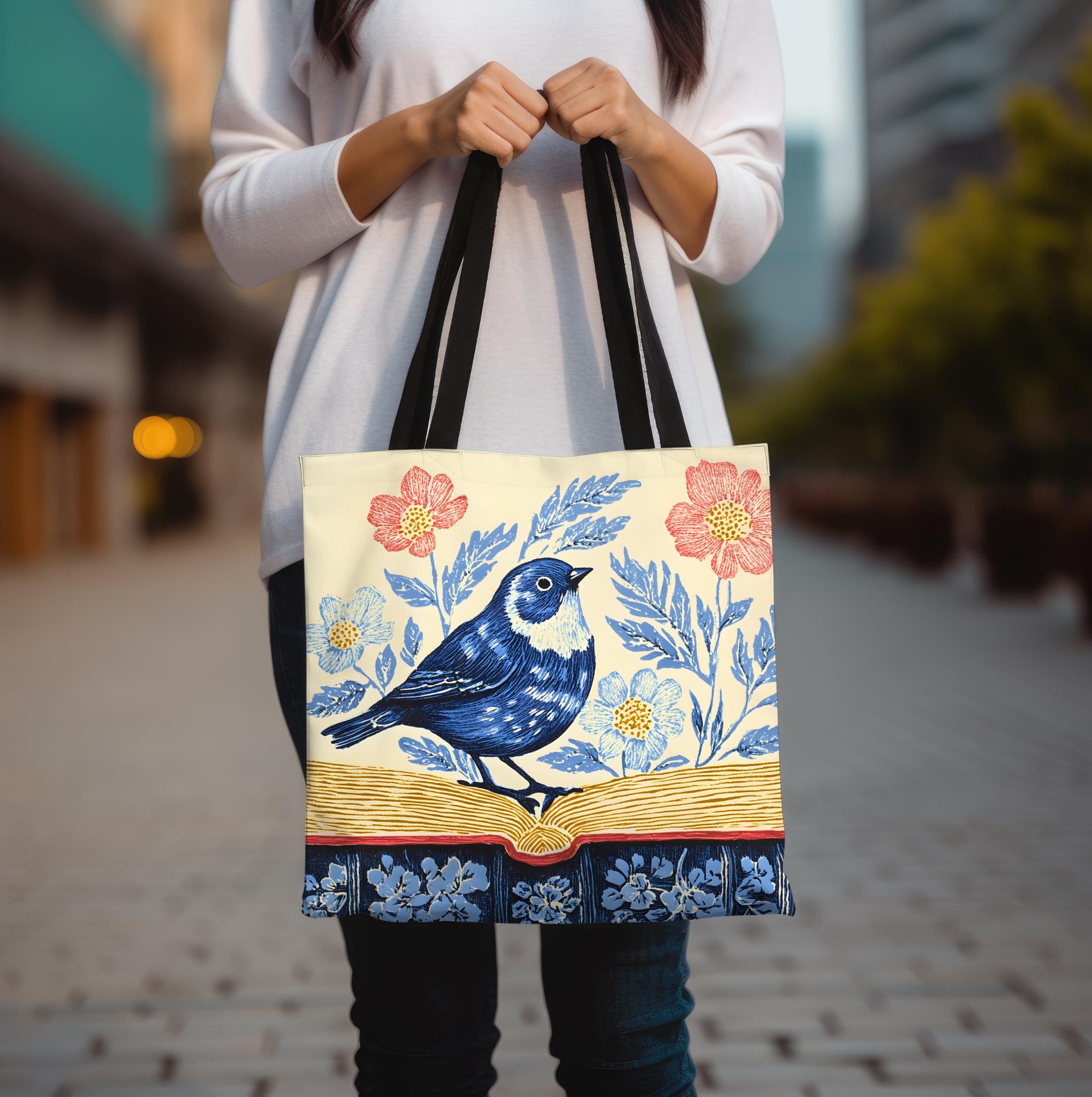 Bookish Wildflower Floral Tote Bag, Book Lover Gift for Readers