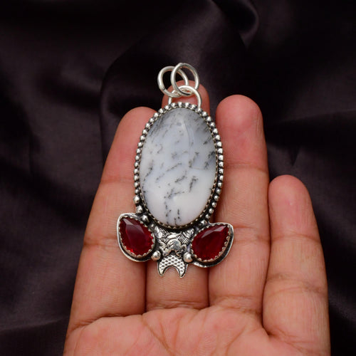Dendrite Opal Gemstone 925 Sterling Silver Pendant Necklace - Handmade Jewelry
