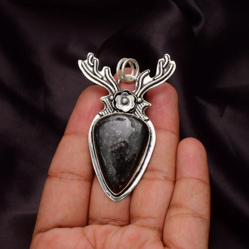 EkkJewels Nuummite Gemstone 925 Sterling Silver SIS Pendant Necklace