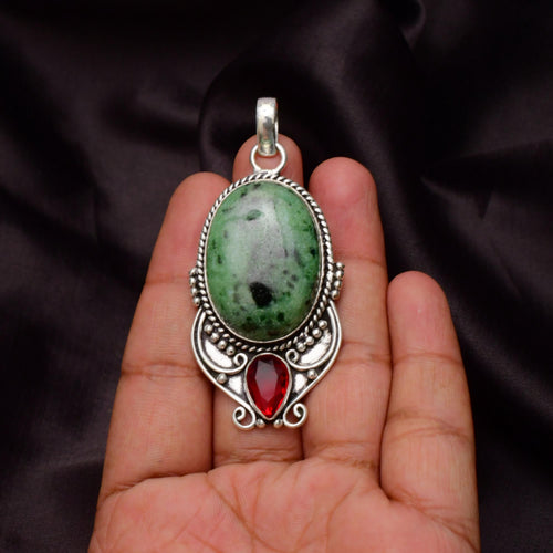 EkkJewels Ruby Zoisite Gemstone 925 Sterling Silver Pendant Necklace Handmade