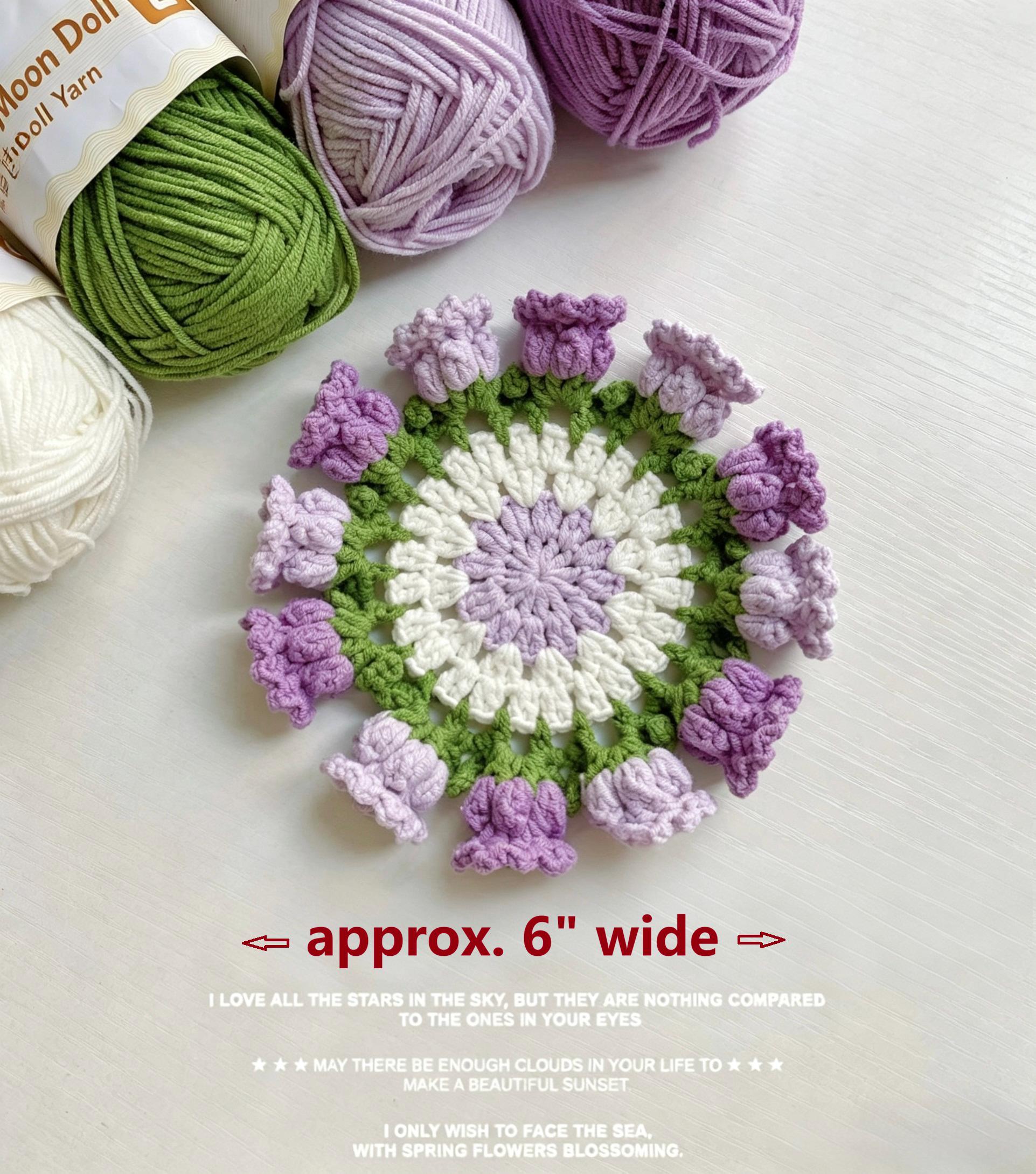 Handmade Crochet Flower Coaster Set with Basket Holder Cotton