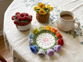 Handmade Crochet Flower Coaster Set with Basket Holder Cotton