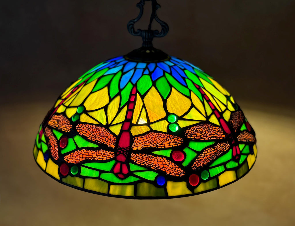 Scarlett Tiffany Dragonfly Stained Glass Pendant Lamp 14in Multicolor