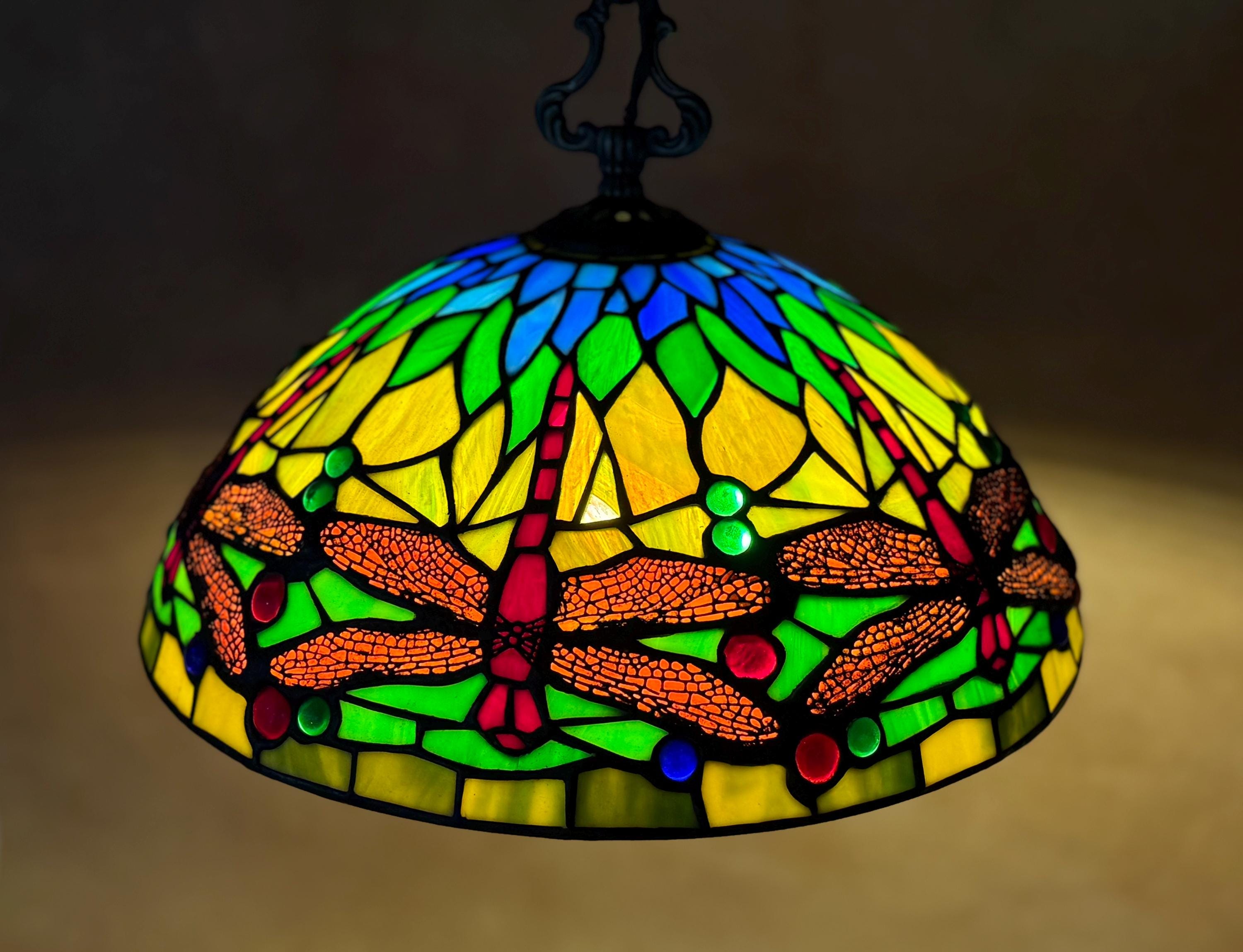 Scarlett Tiffany Dragonfly Stained Glass Pendant Lamp 14in Multicolor