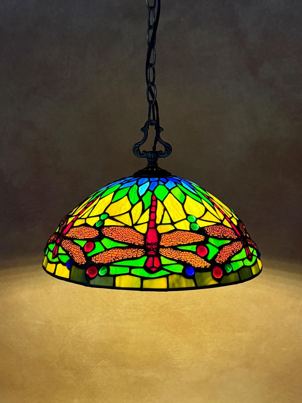 Scarlett Tiffany Dragonfly Stained Glass Pendant Lamp 14in Multicolor