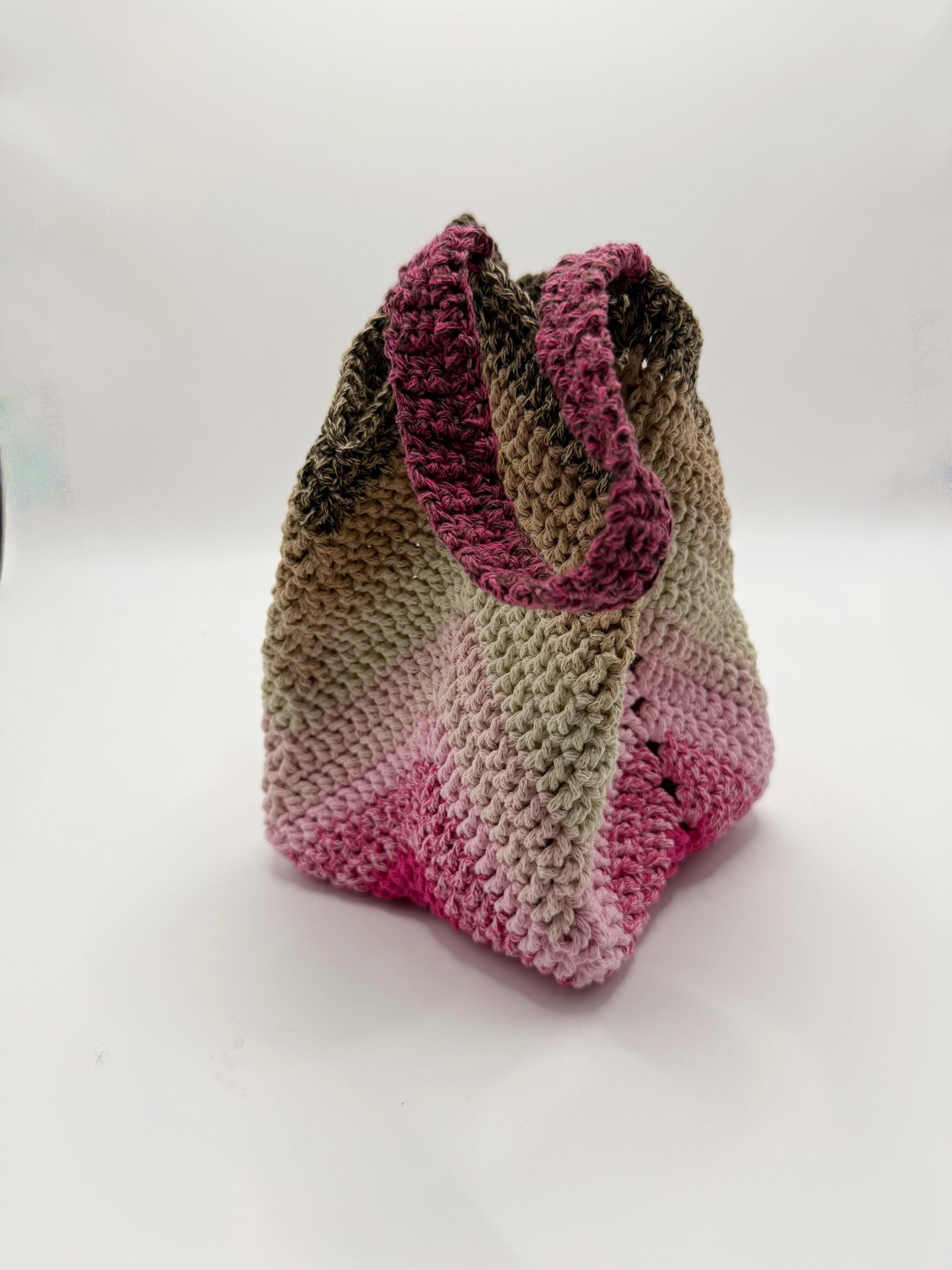 CrochetRecipe Handmade Variegated Crochet Tote Bag Pink