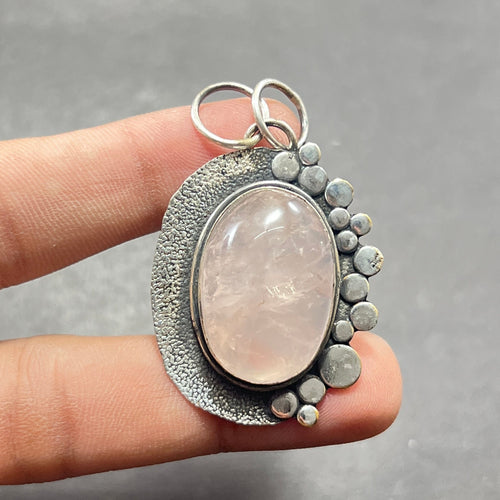 EkkJewels Handmade Natural Rose Quartz Pendant Necklace 925 Sterling Silver