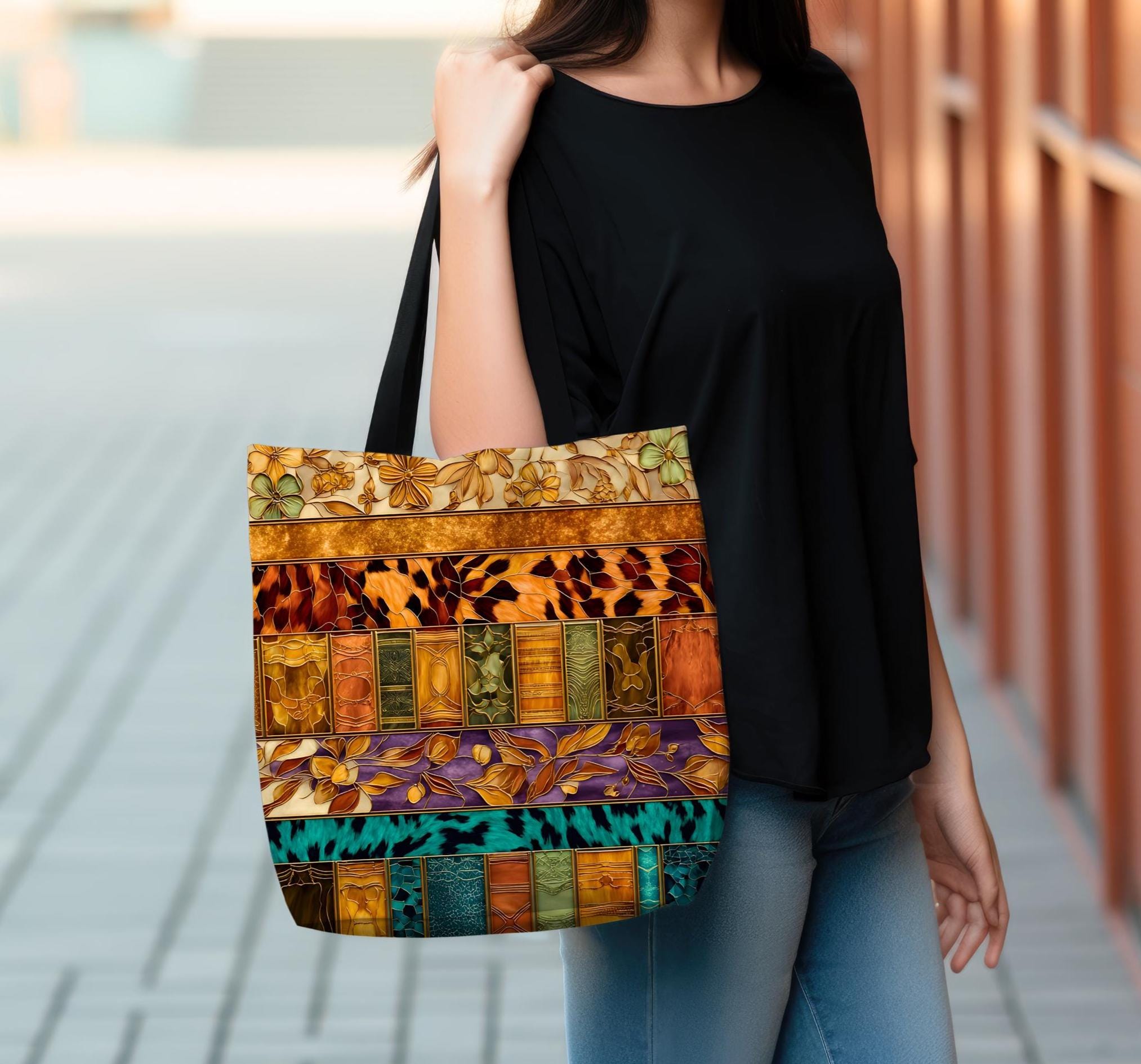 LELORESTORE Animal Print Canvas Tote Bag Leopard Tiger Pattern