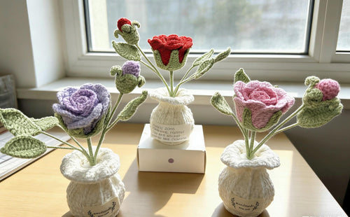 CrochetRecipe Handmade Crochet Rose Bouquet Vase Personalized Gift 7in