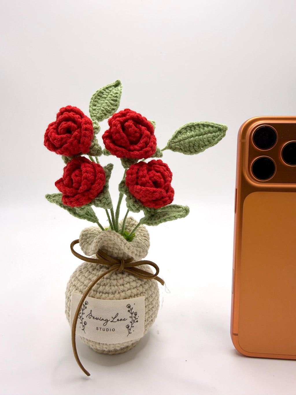 CrochetRecipe Handmade Crochet Rose Bouquet Vase Personalized Gift 7in