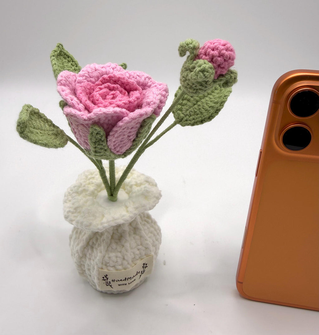 CrochetRecipe Handmade Crochet Rose Bouquet Vase Personalized Gift 7in