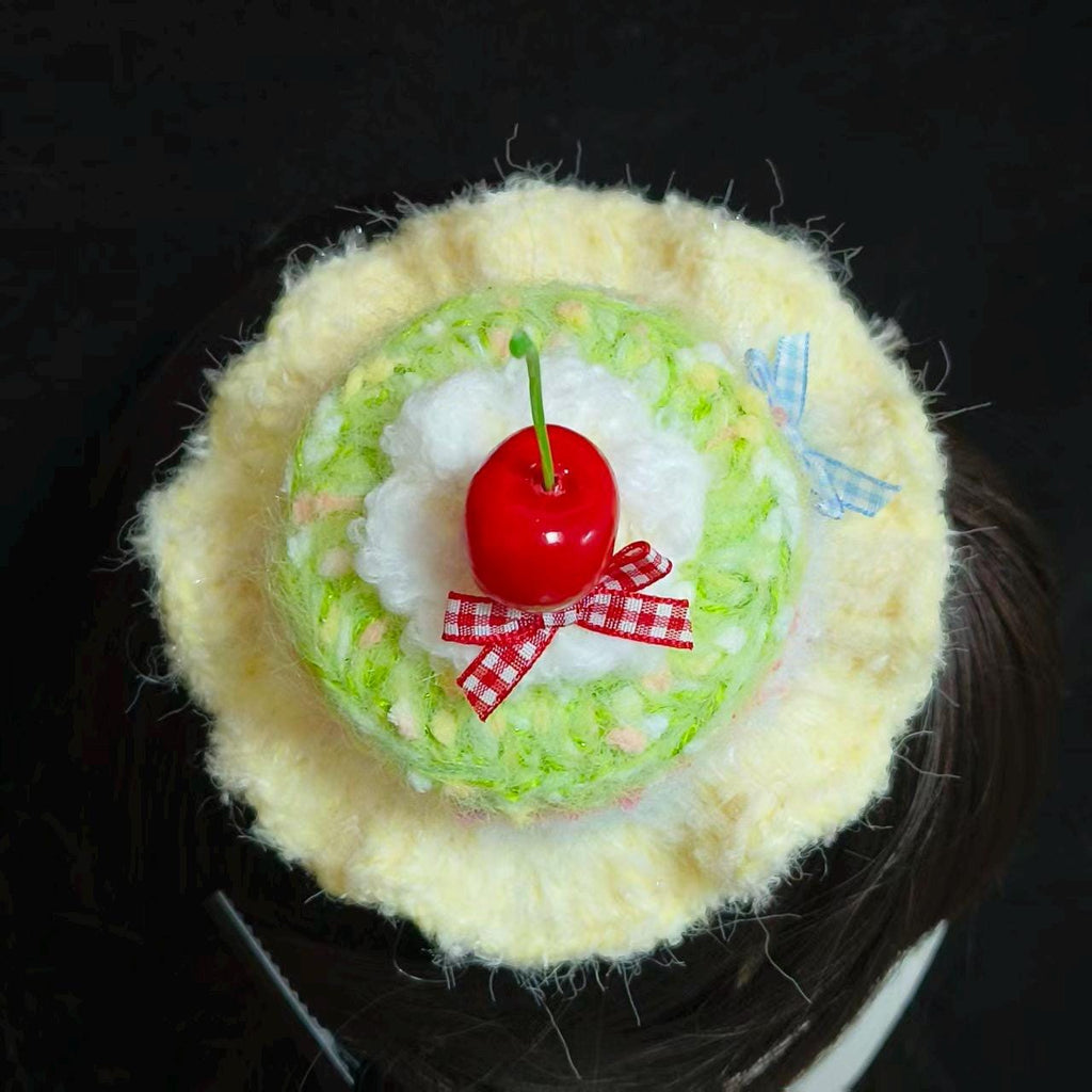 Birthday Cream Cake Hat With Cherry Sweet Whimsical Handmade Headpiece