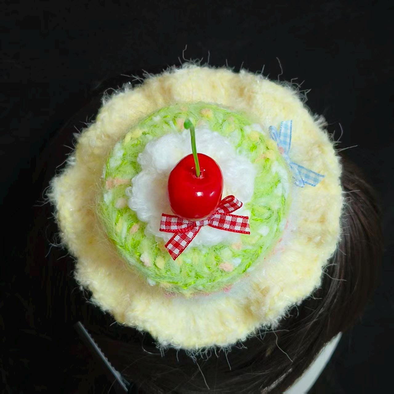 Birthday Cream Cake Hat With Cherry Sweet Whimsical Handmade Headpiece