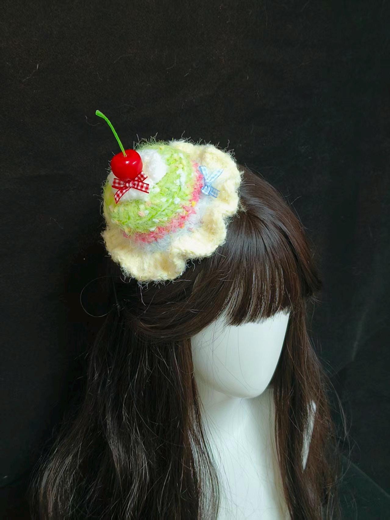 Birthday Cream Cake Hat With Cherry Sweet Whimsical Handmade Headpiece