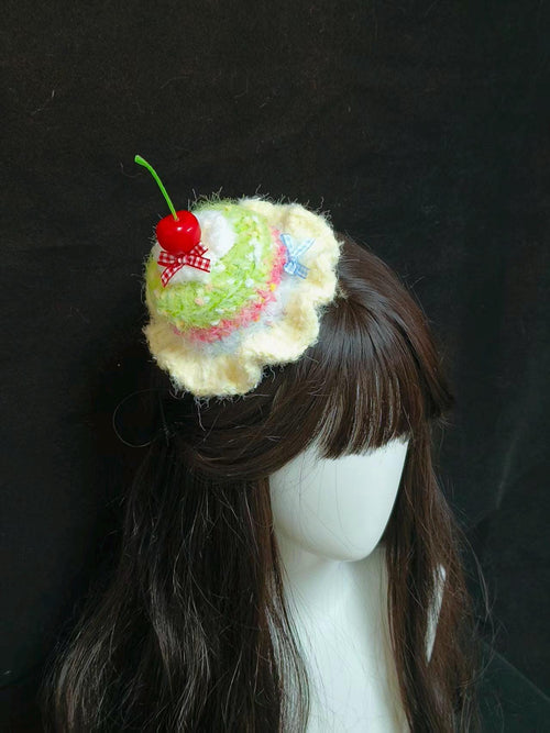 Birthday Cream Cake Hat With Cherry Sweet Whimsical Handmade Headpiece