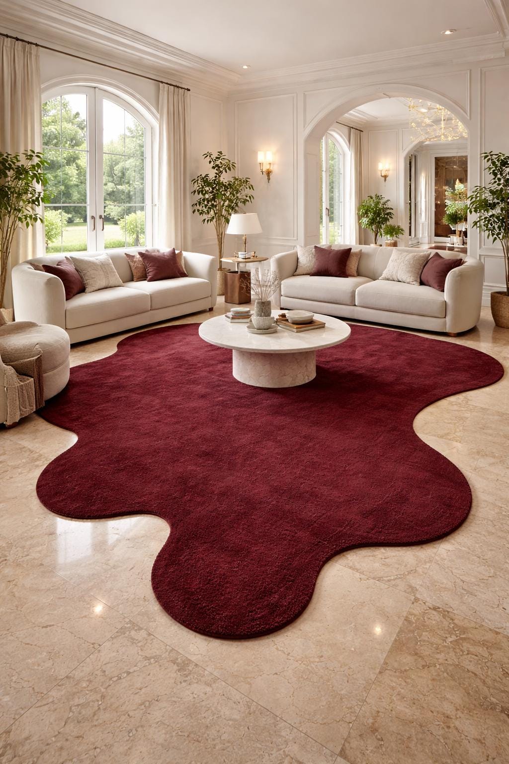 RugverseCreations Hand-Tufted Wool Area Rug Burgundy Amoeba Shape